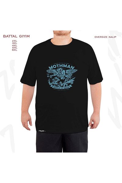 ZOKAWEAR Μαύρο μπλουζάκι Oversize Mothman Cryptids Club με στάμπα μεγάλου μεγέθους (πολύ)