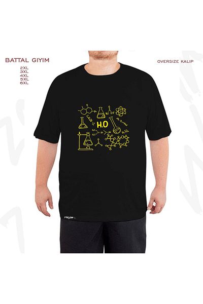 ZOKAWEAR Υπερμεγέθη χημικοί σύνδεσμοι και φόρμουλες τυπωμένο μαύρο μπλουζάκι μεγάλου μεγέθους