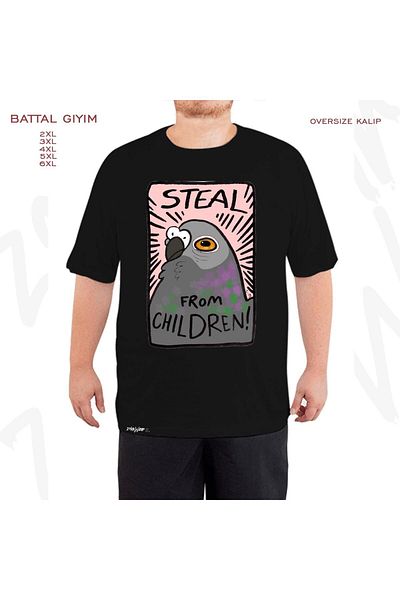 ZOKAWEAR Oversize Steal From Children! Μαύρο μπλουζάκι με στάμπα Battal (Bol) Fit
