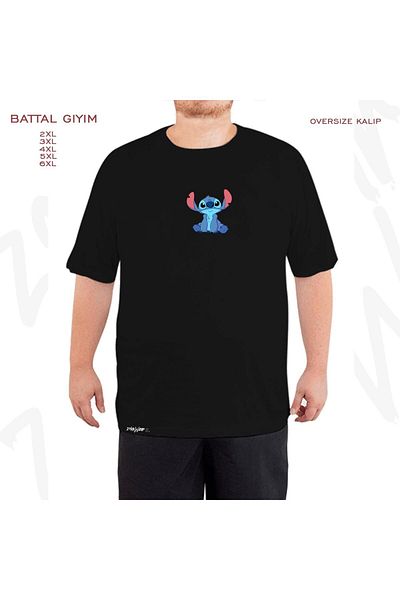 ZOKAWEAR Μαύρο μπλουζάκι Oversize Stitch Printed Battal (Bol) Mold