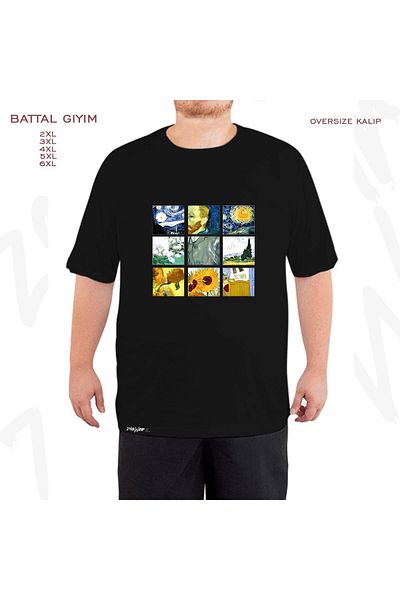 ZOKAWEAR Vincent Van Gogh Printed Oversize Μαύρο T-Shirt - King Fit