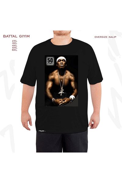 ZOKAWEAR Oversize 50 Cent With Tattoos Printed Oversize (Bol) Mold Μαύρο T-Shirt