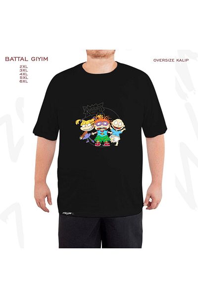 ZOKAWEAR Rugrats Chuckie Tommy Angelica Printed - Oversized Black T-Shirt