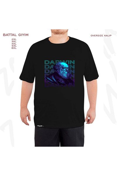 ZOKAWEAR Υπερμεγέθη Charles Darwin Πορτραίτο με στάμπα μεγάλου μεγέθους (πολύ) μαύρο μπλουζάκι