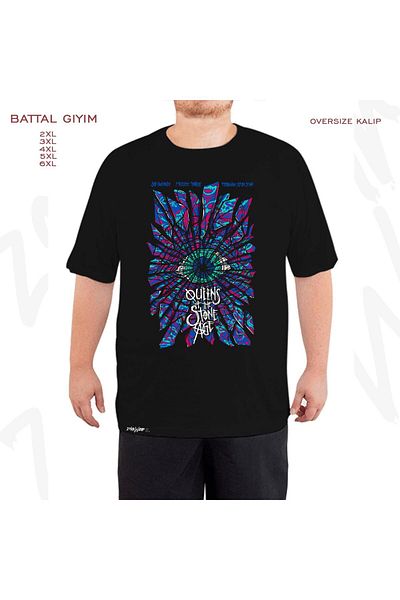 ZOKAWEAR Μαύρο μπλουζάκι Oversize Queens Of The Stone Age με στάμπα μεγάλου μεγέθους (πολύ)