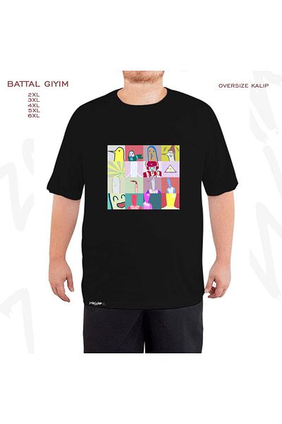 ZOKAWEAR Μαύρο μπλουζάκι με στάμπα με στάμπα με πλέγμα μεγάλου μεγέθους