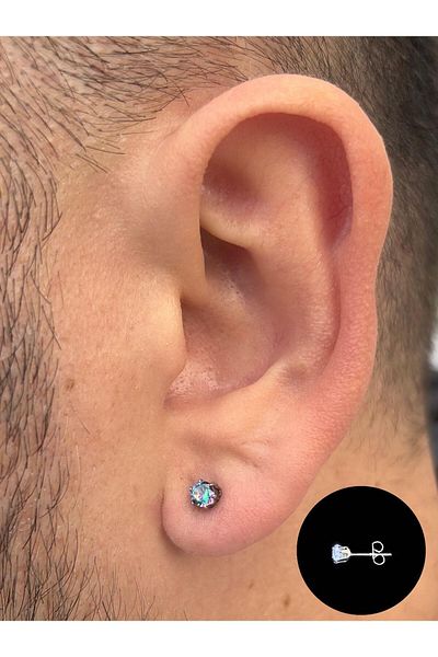 Piercing Market Steel & Silver Men's Steel Mystic Topaz Stone Stainless Tarnish Free Special Design Fashion Earrings