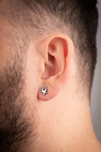 Piercing Market Steel & Silver Erkek Çelik Özel Tasarım Uçak Figürlü Küpe Kararma Solma Yapmaz