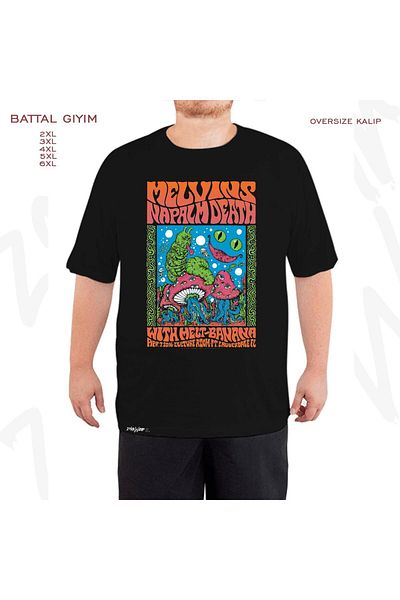 ZOKAWEAR Υπερμεγέθη Μαύρο T-Shirt Melvins Napalm Printed Battal (Bol) Fit