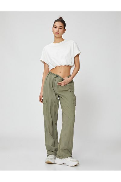 Koton Crop tričko Crew Neck Krátký rukáv Elastický pas