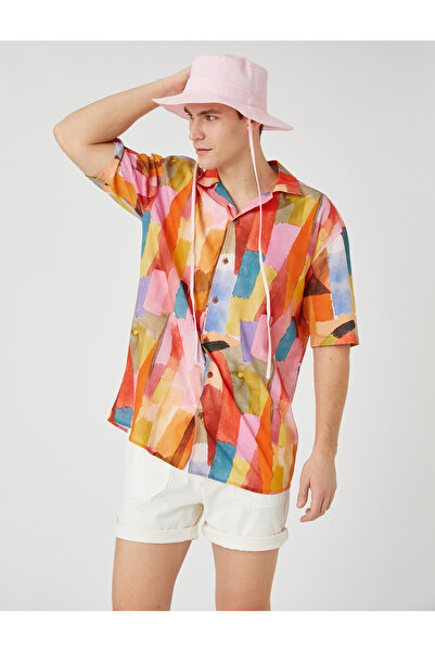 Koton Summer Shirt Short Sleeve Turn-down Collar Abstract Print Detail