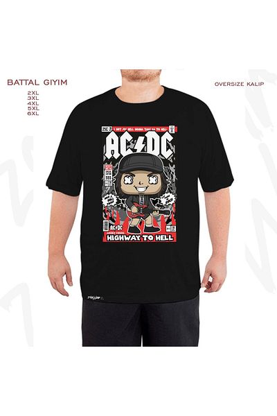 ZOKAWEAR Μαύρο μπλουζάκι Oversize Acdc Special Printed Battal (Bol) Mold