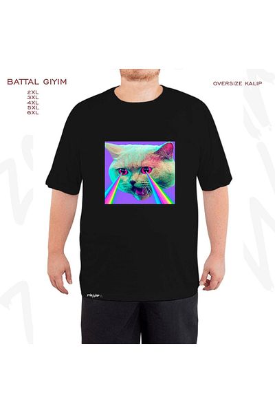 ZOKAWEAR Μαύρο μπλουζάκι Oversize Cyber Cat Printed Battal (Bol) Mold