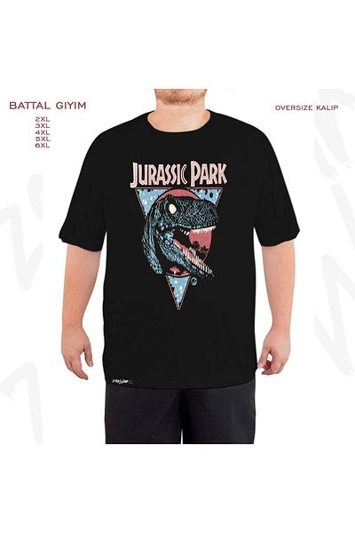 ZOKAWEAR Υπερμεγέθη Μαύρο T-Shirt με στάμπα Jurassic Park New Wave