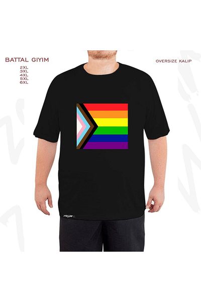 ZOKAWEAR Μαύρο μπλουζάκι Oversize Progress Pride Flag με στάμπα μεγάλου μεγέθους (Bol)