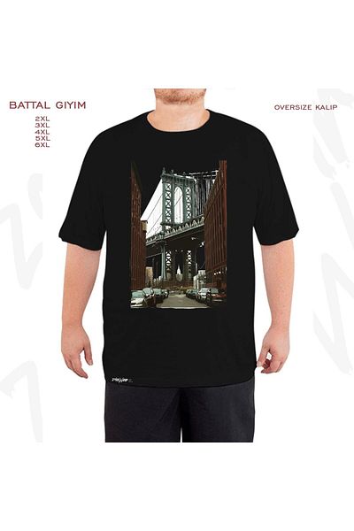 ZOKAWEAR Μαύρο μπλουζάκι Oversize Brooklyn Bridge με στάμπα μεγάλου μεγέθους (πολύ)