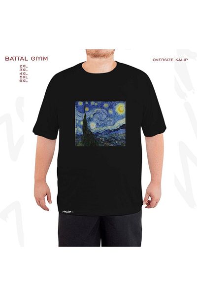 ZOKAWEAR Vincent Van Gogh Printed Oversize Μαύρο T-Shirt - King Fit