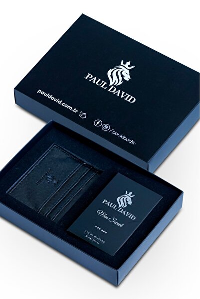 Paul David Özel Erkek Hediyelik Parfüm Seti - EDP Parfüm Ve Siyah Deri Kartlık, E-128-1