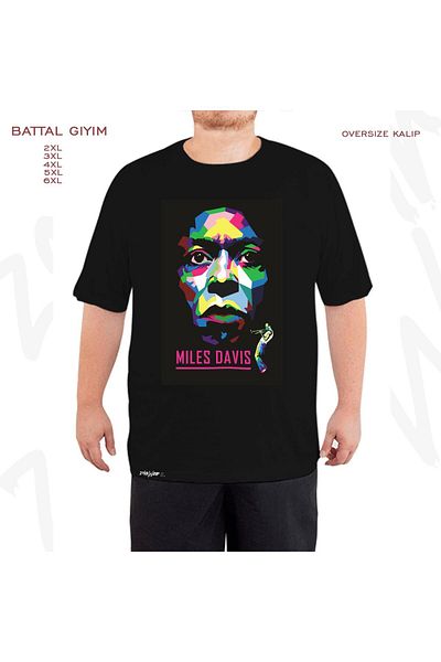 ZOKAWEAR Oversize Miles Davis Printed Unis Printed Battal (Bol) Mold Μαύρο T-Shirt