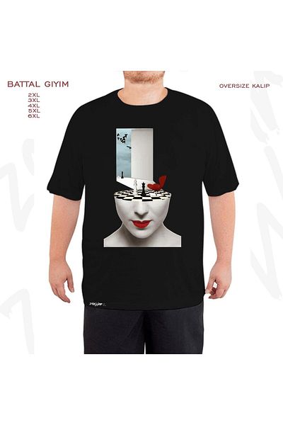 ZOKAWEAR Μαύρο μπλουζάκι Oversize Chess2 Printed Battal (Bol) Mold