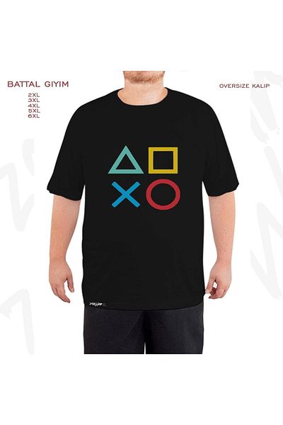 ZOKAWEAR Oversize Playstation Controller Printed Battal (Bol) Mold Μαύρο T-Shirt
