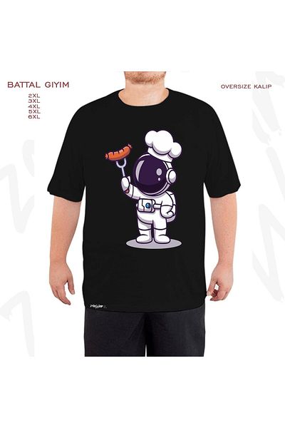 ZOKAWEAR Μαύρο μπλουζάκι Oversize Cook Astronaut Printed Battal (Bol) Mold