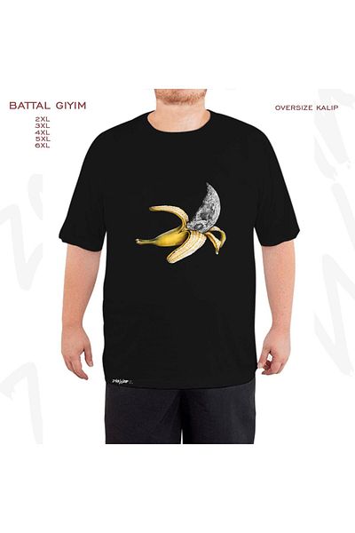 ZOKAWEAR Oversize Moon Banana! Μαύρο μπλουζάκι με στάμπα Battal (Bol) Fit