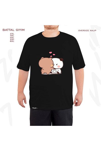 ZOKAWEAR Panda and Brownie Bear Couple V2 Printed - Oversized Black T-Shirt