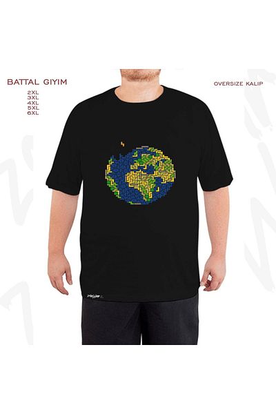 ZOKAWEAR Oversize Tetris Printed Battal (Bol) Mold Μαύρο T-Shirt