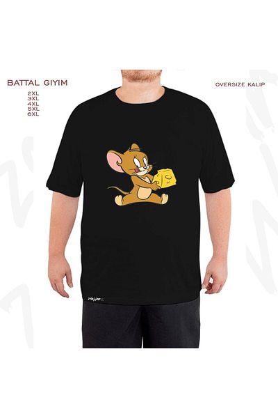ZOKAWEAR Μαύρο μπλουζάκι Oversize Jerry Printed Battal (Bol) Mold