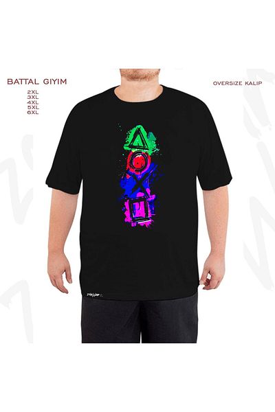 ZOKAWEAR Oversize Play Buttons Dust Printed Battal (Bol) Mold Μαύρο T-Shirt
