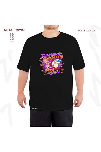 ZOKAWEAR Ren and Stimpy Halloween Bonbon Printed - Μαύρο T-Shirt με μεγάλη εφαρμογή