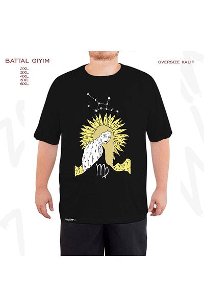ZOKAWEAR Oversize Virgo Printed Battal (Bol) Mold Μαύρο T-Shirt