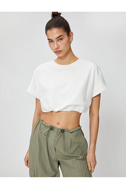 Koton Crop tričko Crew Neck Krátký rukáv Elastický pas
