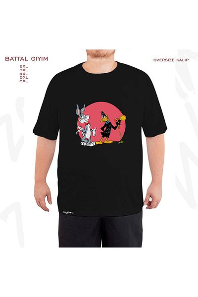 ZOKAWEAR Μαύρο μπλουζάκι Oversize Bugs Bunny Printed Battal (Bol) Mold