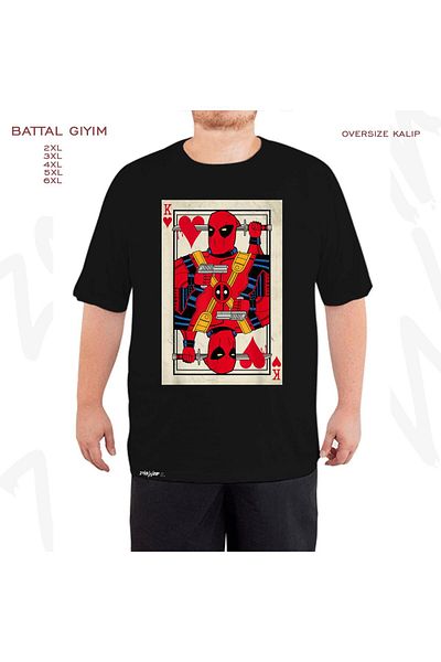 ZOKAWEAR Υπερμεγέθη Μαύρο T-Shirt με τυπωμένη κάρτα Deadpool Playing Card