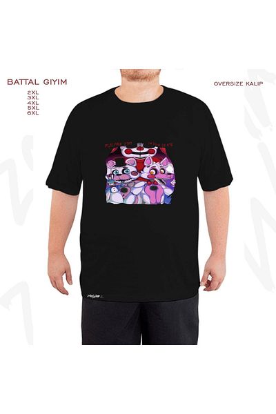 ZOKAWEAR Oversize Fnaf, Sister Location Printed Battal (Bol) Mold Μαύρο T-Shirt