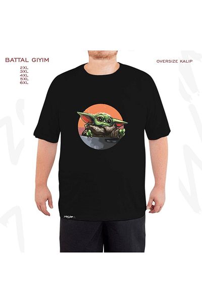 ZOKAWEAR Oversize Starwars Yoda Baby Yoda Printed Battal (Bol) Mold Μαύρο T-Shirt