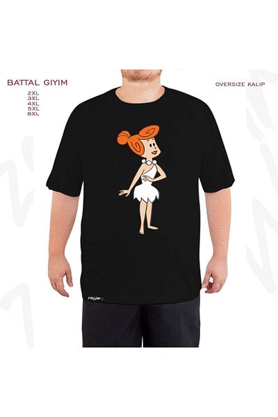 ZOKAWEAR Oversize Vilma Flintstone Printed Battal (Bol) Mold Μαύρο T-Shirt