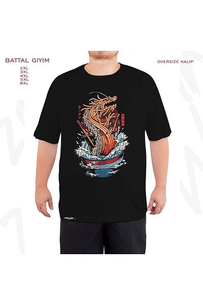 ZOKAWEAR Μαύρο μπλουζάκι Oversize Dragon v7 με στάμπα μεγάλου μεγέθους (Bol)