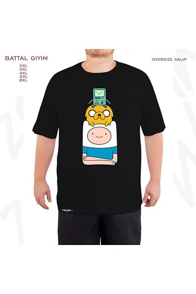 ZOKAWEAR Oversize Adventure Time 2 Printed Battal (Bol) Mold Μαύρο T-Shirt