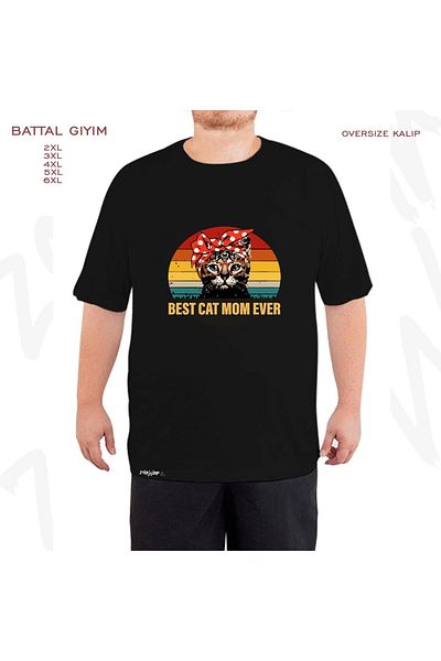 ZOKAWEAR Υπερμεγέθη Best Cat Mom Ever Printed Battal (Μαύρο T-Shirt