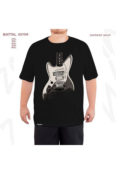 ZOKAWEAR Oversize Guitar Nirvana Printed Battal (Bol) Mold Μαύρο T-Shirt