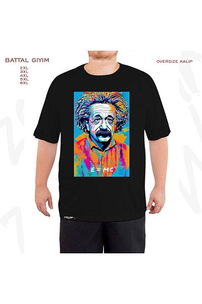 ZOKAWEAR Μαύρο μπλουζάκι μεγάλου μεγέθους Albert Einstein Pop Art με στάμπα μεγάλου μεγέθους