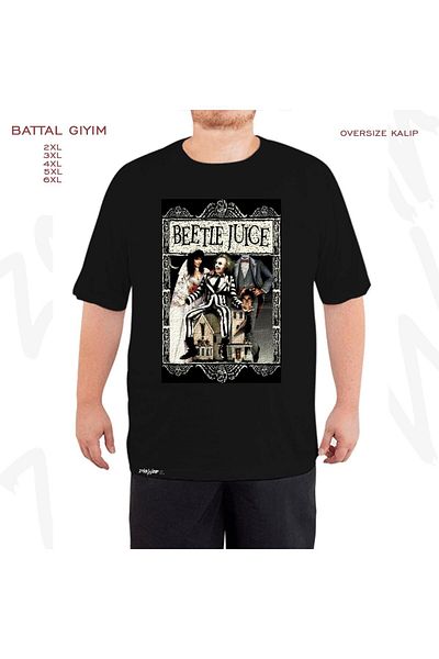 ZOKAWEAR Oversize Beetlejuice Beetlejuice Printed Battal (Bol) Mold Μαύρο T-Shirt