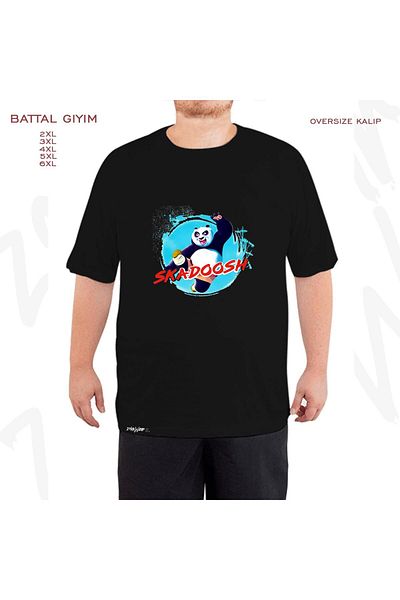 ZOKAWEAR Μαύρο μπλουζάκι Oversize Kung Fu Panda Po Skadoosh με στάμπα μεγάλου μεγέθους (πολύ)
