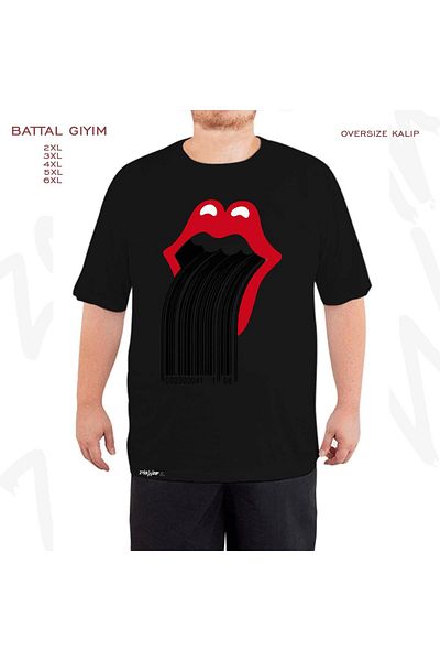 ZOKAWEAR Oversize The Rolling Stones Barcode Printed Battal (Bol) Mold Μαύρο T-Shirt