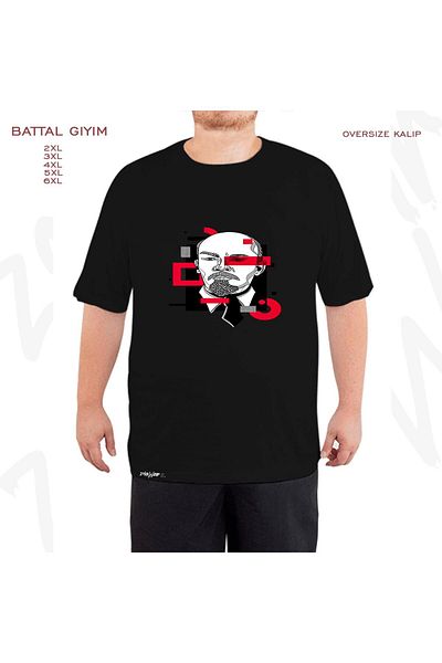 ZOKAWEAR Oversize Lenin Custom Printed Oversize (Bol) Fit Black T-Shirt