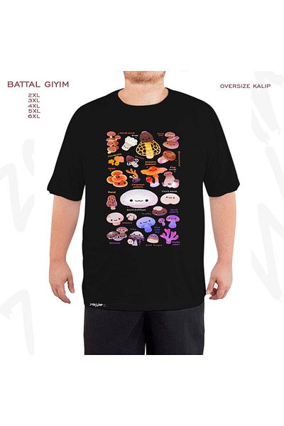 ZOKAWEAR Μαύρο μπλουζάκι με τυπωμένο όνομα μανιταριού μεγάλου μεγέθους