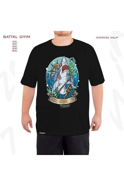 ZOKAWEAR Μαύρο μπλουζάκι Oversize Shark Fisherman Printed Oversize (Bol) Mold